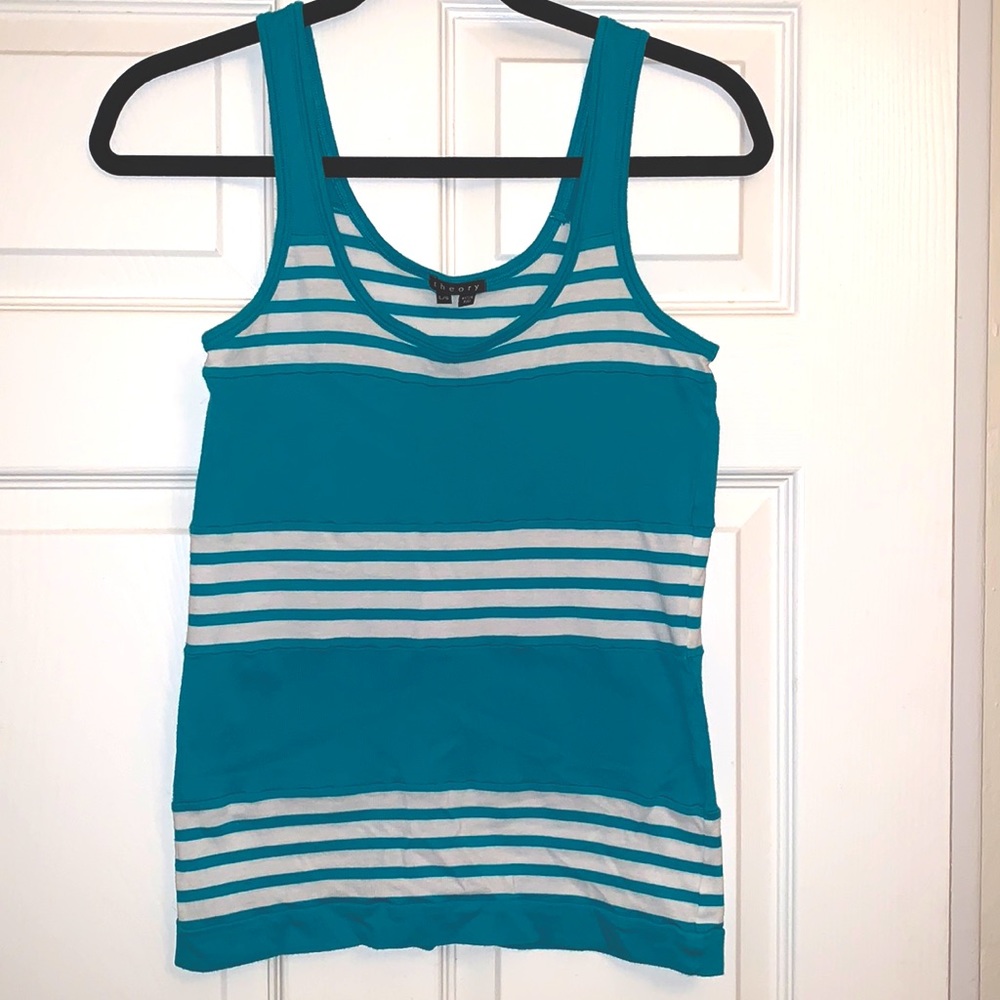 Theory teal & white striped cotton tank top size Large